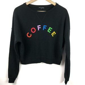COFFEE Graphic Crop Top Sweatshirt Rainbow Small